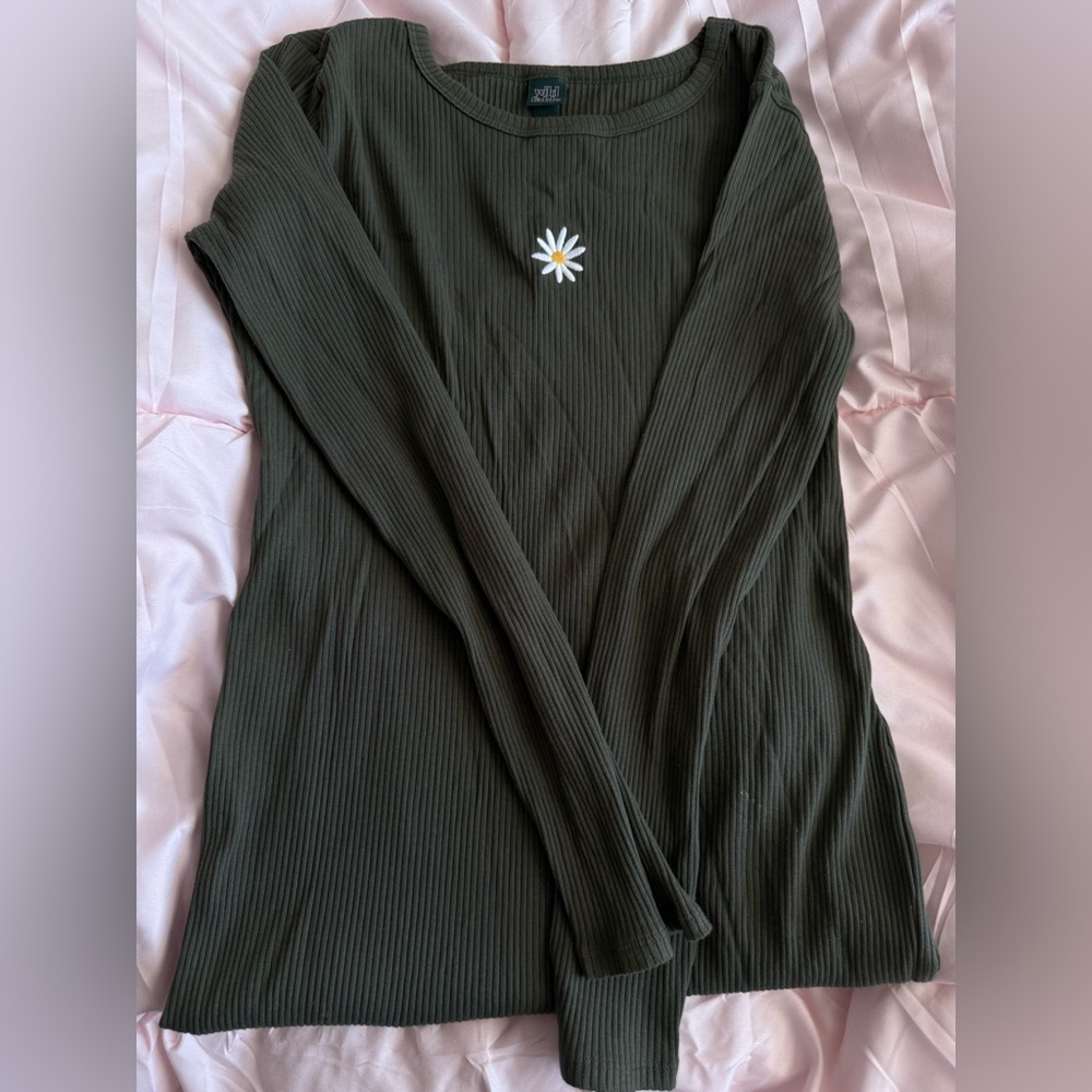 Olive Green Ribbed Long Sleeve Dress